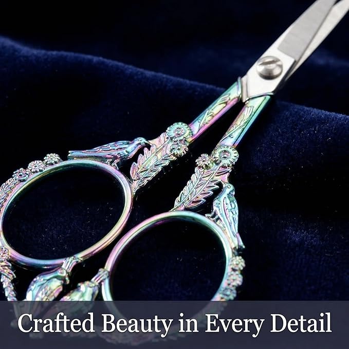 Crochet Scissors with Cover – Rainbow Vintage Small Embroidery Scissors, Sharp Craft Scissors for Yarn Thread Sewing Needlework, Cute Bird Design Gift for Crocheter Quilter, 4.6 Inch