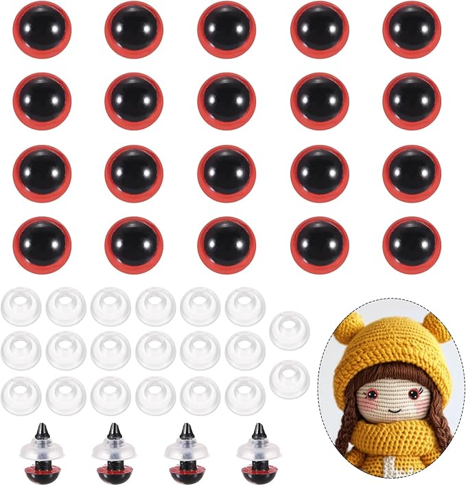 PATIKIL 8mm Safety Eyes, 20Pcs Realistic Doll Crocheting Safety Eyes with Washers for Decor Crochet Accessories Dolls Craft Halloween, Red