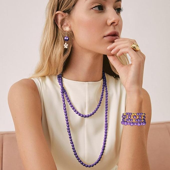 2116 PCS Pearl Beads for Bracelet Making Kit Gold Beads for Jewelry Making Kit Gold Small Spacer Bead Dark Purple Pearl Bead for Crafting Charms Necklace Earrings DIY Craft for Women Adult