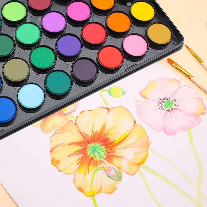 Artecho 36 Colors Watercolor Paint Set with 3 Brushes, Washable, Travel Design, Perfect for Card Making, Illustrations, Painting, Calligraphy
