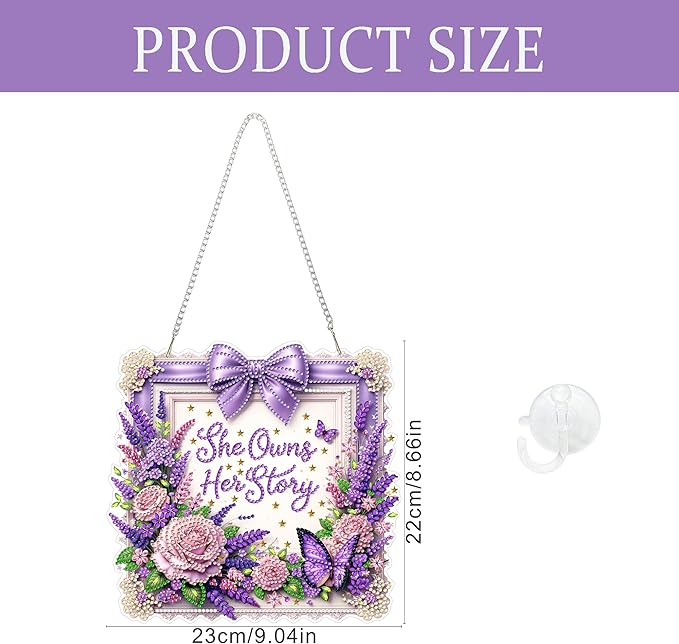 Yunzlly DIY Hanging Diamond Art Pendant Kit, Special Crystal Diamonds Painting Ornament Kit for Adults, Acrylic Gem Painting Board for Window&Door&Wall (She Phrase)
