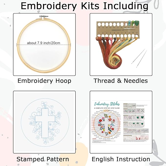 Louise Maelys Cross Embroidery Kits for Beginners, Easter Jesus DIY Cross Stitch Starter Craft Kit for Adults Including Cloth with Pattern, Hoop, Needles Instruction and Threads