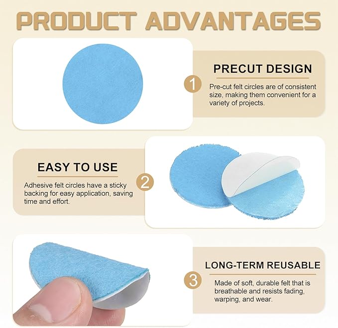 uxcell 100 Pcs Adhesive Felt Circles, 3/4" Round Non-Woven Felt Pads Stickers Dots Pre Cut for DIY Crafts Sewing Handcraft Costume Holiday Decoration, Sky Blue