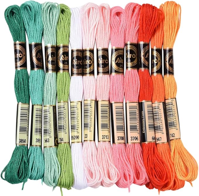 12 Skeins 105 Yards Embroidery Floss Thread Variegated Cross Stitch String 6 Strands Green Red Orange Friendship Bracelet Threads for Jewelry Making Bracelet Knitting Stitching Craft Supply