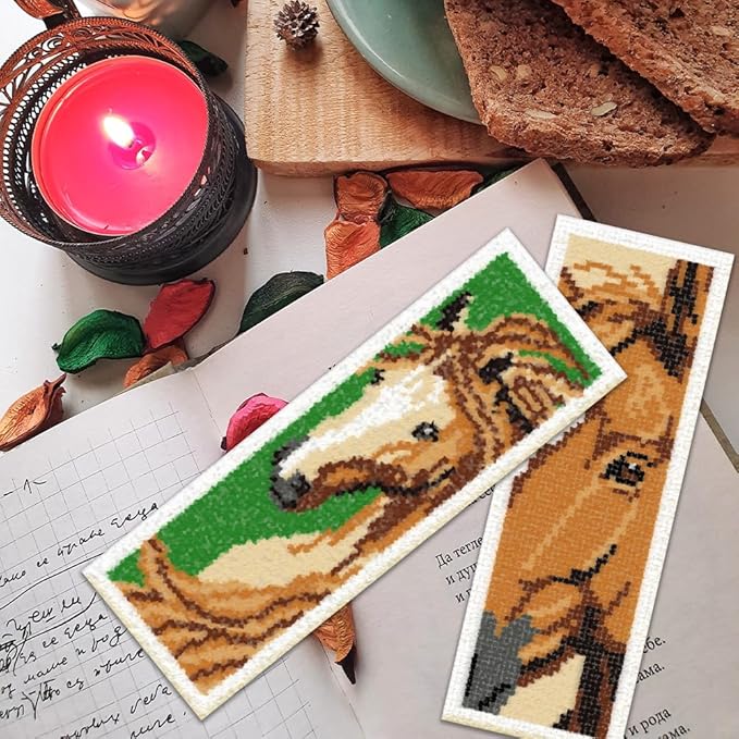 ORIGACH 6 Set Horse Cross Stitch Bookmark Kit for Beginner with Backing Felt Floss Instructions DIY Stamped Embroidery Bookmark Kit for Adults, Book Lovers