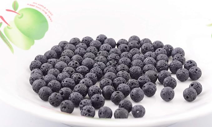 Natural Stone Beads 100pcs 6mm Black Lava Round Genuine Stone Beading Loose Gemstone Hole 1mm DIY Beads for Essential Oil Yoga Bracelet Necklace Earrings Jewelry Making (Black Lava Stone Beads,6mm)
