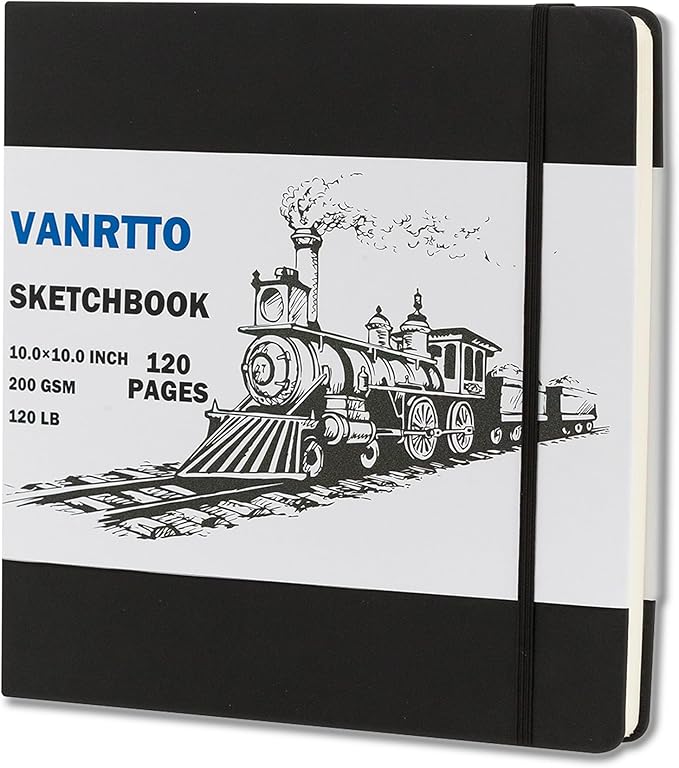 Hardcover Sketch Book, Square Sketchbook with 120LB/200GSM Thick Drawing Paper, 120 Pages/60 Sheets Sketch Pad for Adults, Large Mixed Media Sketchbook on 10x10 Inch