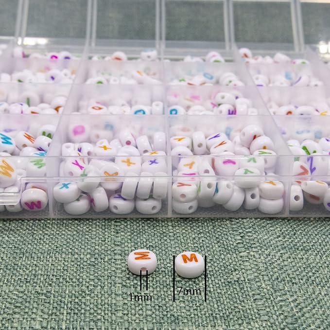 Melius Acrylic Colorful Letter Beads, 1450 Pcs 4x7mm Round Alphabet Beads in 28 Grid Box for Jewelry Making, DIY Bracelets, Necklaces, Key Chains, Bracelets (4x7mm, Colorful)