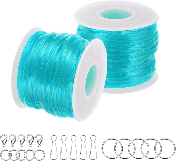 PATIKIL Lanyard String Kit, 2 Rolls Glitters Plastic Lacing Cord Gimp String Lanyard Weaving Kit with Lanyards Accessories for Jewelry Making DIY Crafts, Bracelets, Keychains, Sky Blue