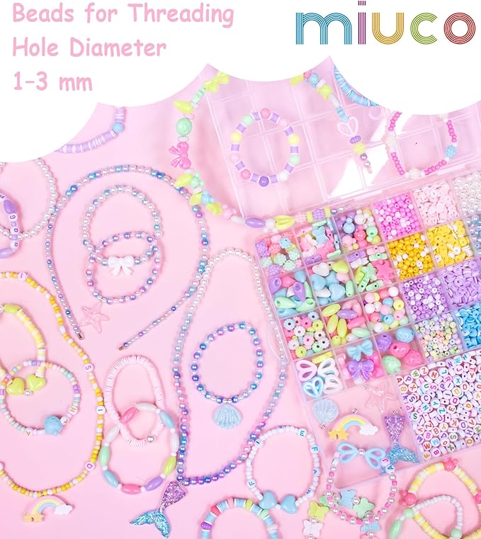 miuco bracelet making kit for girls - cute beads for jewelry making kit with charms - arts and crafts for make necklaces - birthday gifts for kids girls ages 5 6 7 8 9 10 11 12 macarons