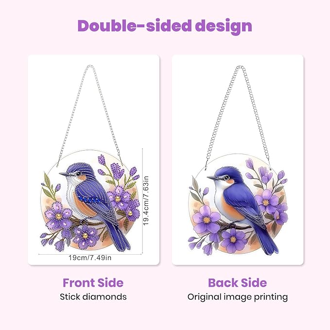 MXJSUA Special Shaped Hanging Diamond Painting Art Kits for Adults, Bluebird 3D Crystal Rhinestone Acrylic Gem Art Pendant Ornaments Kit for Home Decoration and Gift
