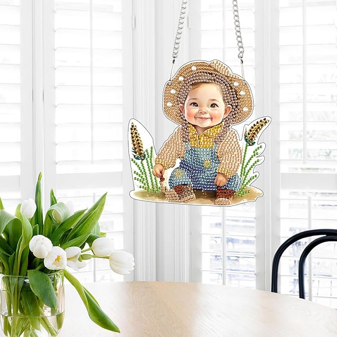 DIY Diamond Painting Ornament Hanging Sign Set Cute Farm-Style Diamond Art Hanging Kits DIY 5D Crystal Rhinestone Art Pendant Kit for Wall Door Window Decorations