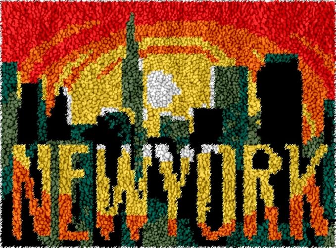 Numptain Latch Hook Kits for Adults,DIY Rug Kits Carpet Embroidery Sofa Cushion New York Pattern Color Printed Canvas,Beginners Handmade Needlework Crafts Home Decoration,20.5"x15"