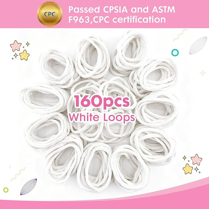 OYACH 7inch Weaving Cotton Loops Pack,160pcs Cotton Potholders Weaving Loom Refills Loops,Yarn Pot Holder Replenish Loop Bands Kits for Kids Adults DIY Arts Crafts- White (Loom not Included)