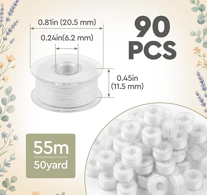 ilauke 90 pcs White Bobbin Thread, Size A Prewound Sewing Thread Bobbins with Clear Storage Plastic Case Box Compatible with Brother Singer Embroidery BabyLock Janome Singer, 60WT