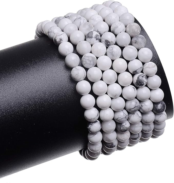 LPBeads 200Pcs Polished 6mm Round Natural White Howlite Gemstone Loose Beads with Stretch Cord for Jewelry Making Bracelets