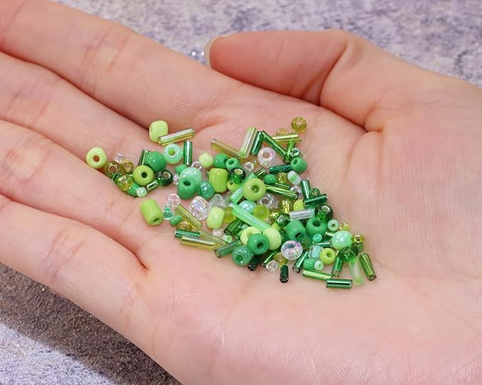 Mixed Craft Beads 1000Pcs/20g Glass Seed Tube Bead Bugle Bead 1.5-4.5mm Small Loose Spacer Beads for DIY Bracelets Necklace Earring Jewelry Making (Green)