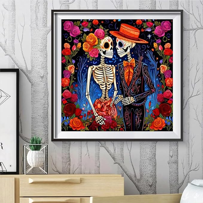 ijbnhd Skeleton Diamond Painting Kits for Adults-Valentine Diamond Art Kits for Adults Full Drill Diamond Painting Skull Gem Art and Crafts Home Decor 14x14inch