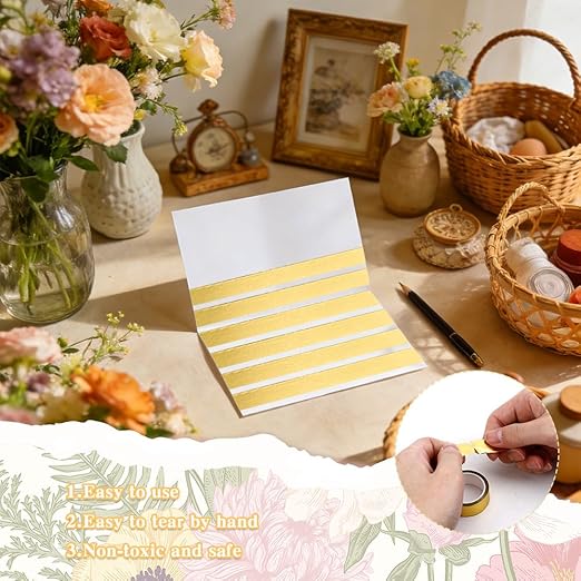 Gold Washi Tape Set 6 Rolls Washi Tape Self-Adhesive Gold Tape Metallic Scrapbook Paper Tape Decorative Tape for Scrapbook Journal DIY Craft Scrapbooking Journal Supplies Gift Wrapping