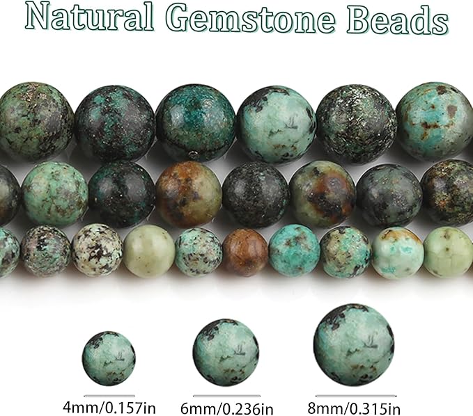 Song Xi 60pcs 6mm Natural African Turquoise Stone Beads for Jewelry Making, Gemstones Beads Bracelet for Necklace Earring Keychain, with Jewelry Box and Elastic for Christmas Wedding Birthday Gift