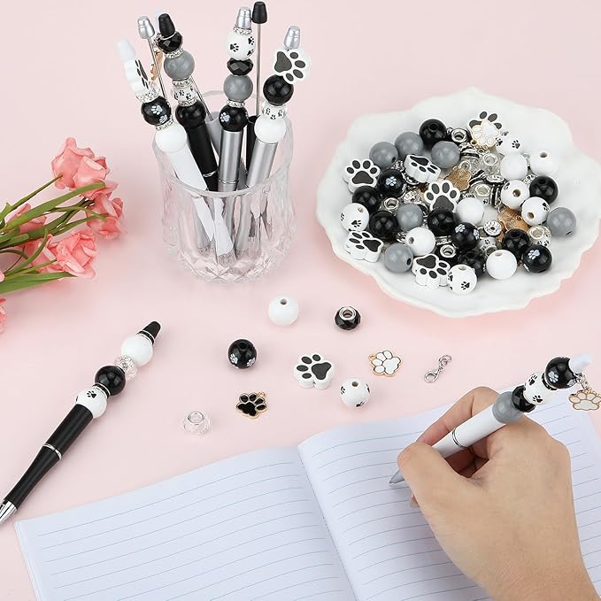 18pcs DIY Beadable Pens Set Pens for Beads Dog Paw Pattern Beaded Pen Kit for Students Teacher Office Supplies DIY Making Gifts(Paw)