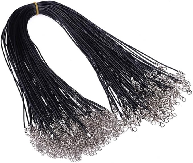 Paxcoo 100Pcs Black Waxed Necklace Cord with Clasp Bulk for Bracelet Necklace and Jewelry Making (20 Inches)