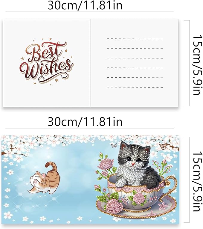 YOKUSHI 12 PCS Cat Diamond Art Painting Greeting Cards, Spring Flowers Craft DIY Card Making Kits for Adults Gifts (Cat)
