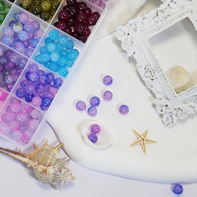1200PCS 8mm Glass Beads Bracelet Making Kit, 24 Colors Crystal Beads for Jewelry Making, 2 Box Cataclastic Lineation Beads Suitable for Beginners