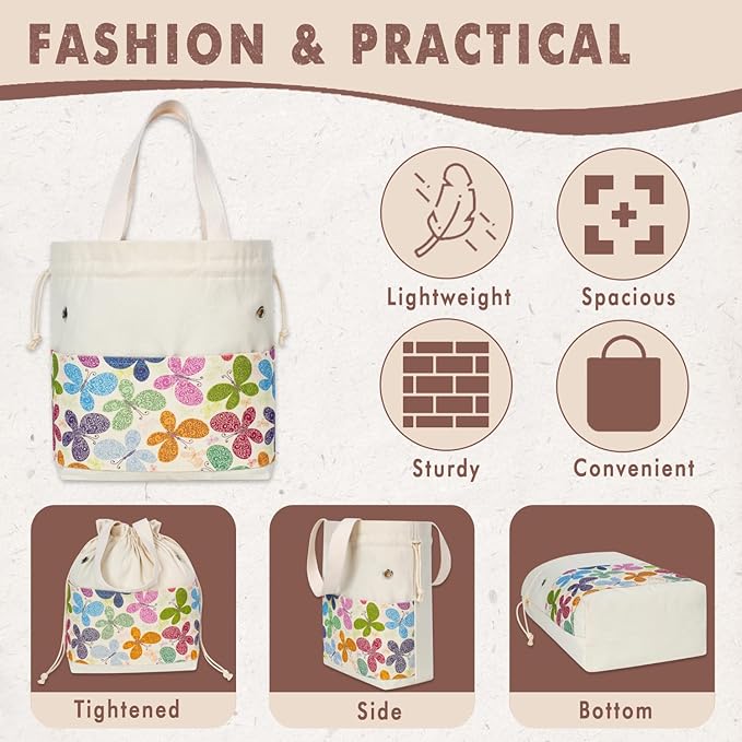 TOGETRUE Yarn Bag, Knitting Crochet Tote Bag, Yarn Storage Bags Organizer, Crochet Bags for Crocheting Project, Store Skein Ball, Short Knitting Needle (Medium,Butterfly)