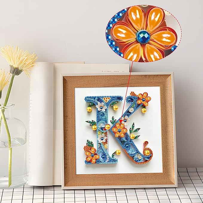 MVVMTOP Diamond Painting Kit, 5D DIY Letter K, Special Shape Crystal Artificial Diamond Art Partial Mosaic Handicraft for Beginners, Wall Decor Gift for Bedroom, Office, Living Room 6.7x6.7in