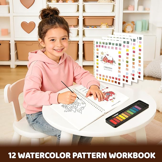 Watercolor Workbook for Beginners - Complete Watercolor Painting Kit with 12 Color Paint Set & Brush | Step-by-Step Art Book for Adults, Hobby Gift for Friends
