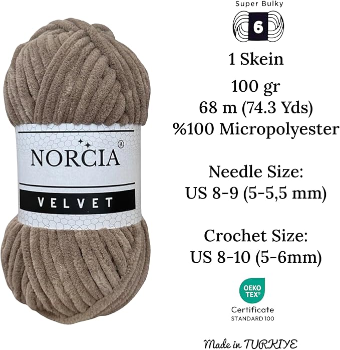 Soft Velvet Yarn Chenille Yarn for Crocheting Super Bulky 100g (74.3 yds) Baby Blanket Yarn for Knitting Amigurumi Yarn Fancy Yarn for Crochet Weaving Craft (Brown, 1 Skein)