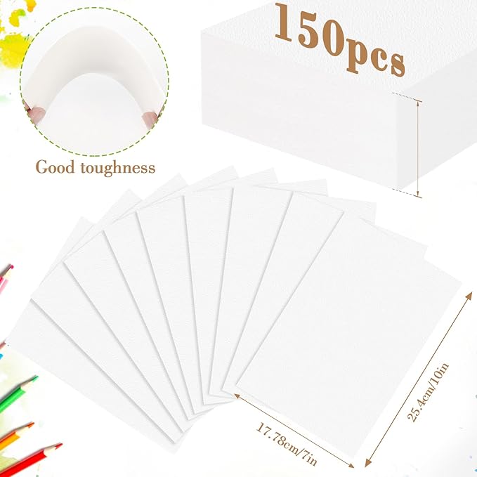 150PCS 7x10 Watercolor Paper Bulk, 140lb/300g Cold Press Thick Water Color Paper Pad for Child Adult, White Art Paper for Drawing Painting Markers Gouache, Textured Cotton Paper Sheets