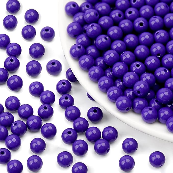bonny boxx 500pcs 8mm smooth deep purple acrylic round beads, plastic resin bubblegum balls chunky gumball beads for necklace and bracelet making, crafting supplies