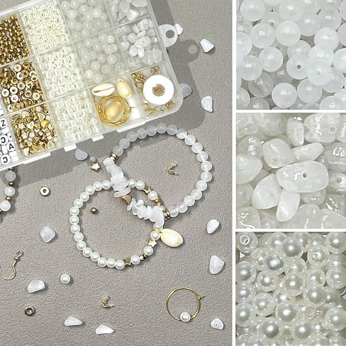 Basigeese Jewelry Making Supplies Kit Natural Stone Beads Irregular Gemstone Beading with for DIY Craft Bracelet Necklace Earrings for Adults (White Jade)