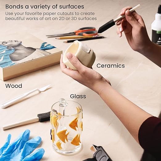 Arteza Decoupage Glue Craft Kit, 2 Glue Finishes (Gloss & Matte), 8-oz Bottles, Foam Brushes, Plastic Spreader Tools, Gloves, Art Supplies for Paper Crafting, Scrapbooking & Decorating