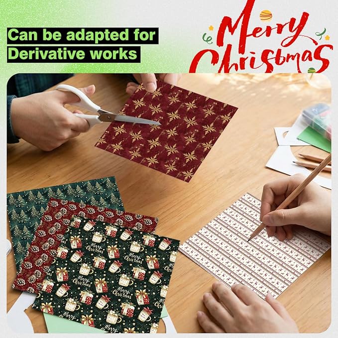 Christmas Scrapbook Paper 12 x 12 - 24 Sheets Double Sided Printing Christmas Pattern Paper Set, Decorative Paper for Card Making Scrapbook Decoration