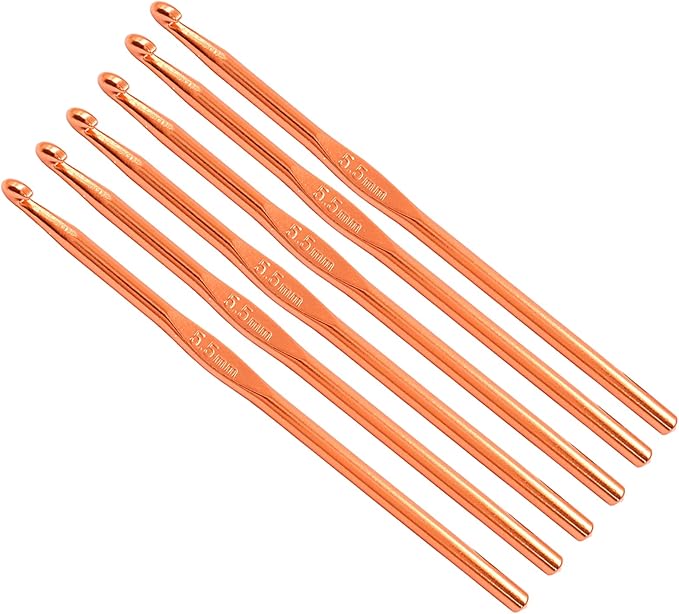 Auvotuis 6Pcs 5.5mm US Size I (Size 9) Aluminum Crochet Hook Knitting Needles for DIY Craft Yarn, Orange