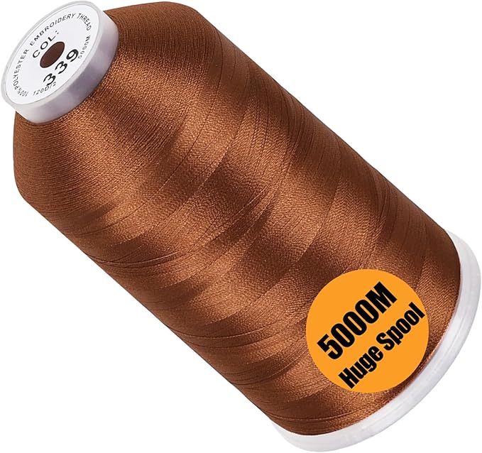 New brothread - Single Huge Spool 5000M Each Polyester Embroidery Machine Thread 40WT for Commercial and Domestic Machines - Clay Brown