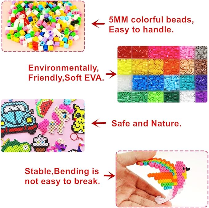 vytung 11000pcs fuse beads kit 36 colors 5mm,plastic beads and iron for fuse bead refill pack