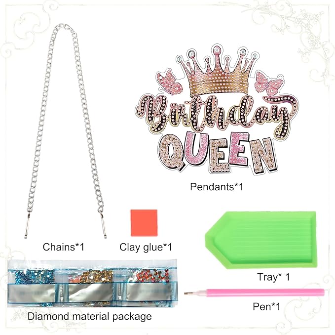 AiYuanzsh Birthday Queen Diamond Painting Hanging Sign – 5D DIY Diamond Art Kit with Crystal Rhinestones, Wall Door Window Decoration, Gift for Women or Adults