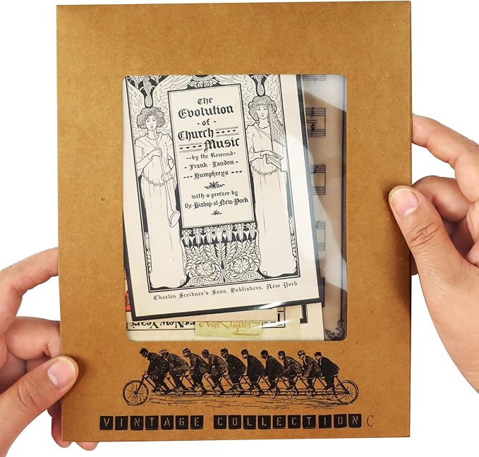 CATaireen Vintage Junk-Journal Mixed Paper Scrapbooking Embellishments Set Retro Journaling Decoupage Stickers Textured Packaging Decorative Cards Tags Kit (Poster C)