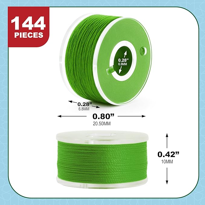 Mandala Crafts 144 Green SA156 Prewound Bobbins for Singer Sewing Machine -15J SA156 Prefilled Bobbin Thread for Brother Sewing Machine and Embroidery
