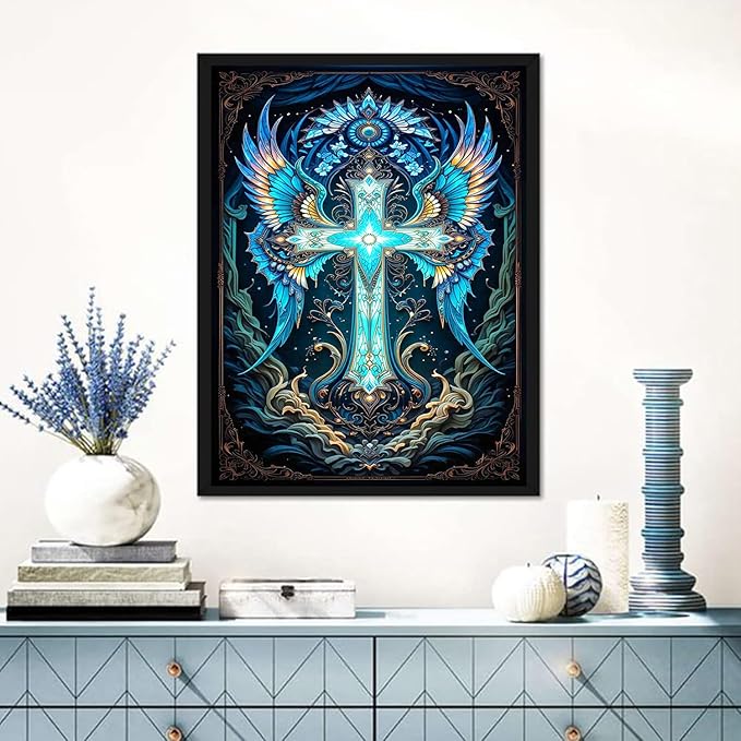 igoodom Cross Diamond Art Kits for Adults, Religion Diamond Painting Kit, Full Drill Round Diamond Art Kits, DIY Gem Art and Crafts for Home Wall Decor Gift 12x16inch