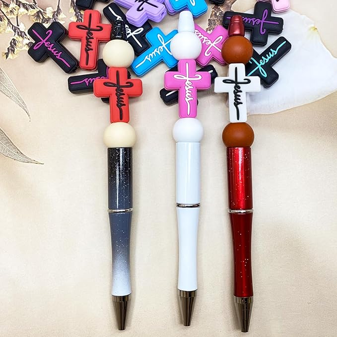 20PCS Silicone Focal Beads for Pens - Jesus Faith Charms Keychain Making Kit - Assorted Shapes for Beaded Pen Characters (Jesus Silicone)