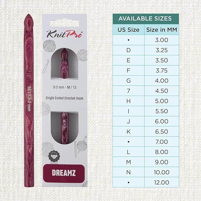 KnitPro Dreamz Single-Ended Crochet Hook | US Size M (9mm)