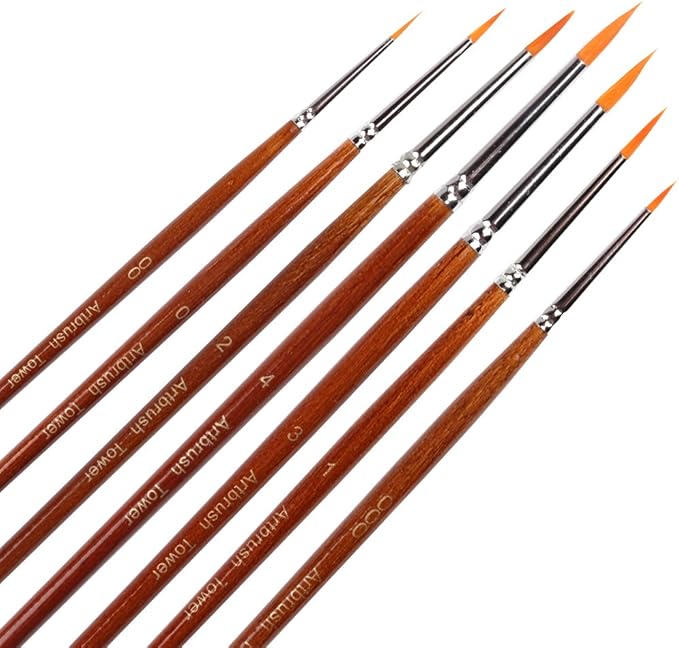 Fine Detail Paint Brush Set - 7 Pieces Miniature Brushes for Watercolor, Oil, Acrylic Painting, Airplane Kits