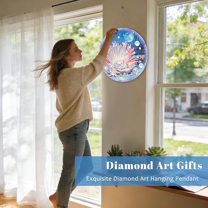 Roneenz Diamond Painting Kits Hanging Pendant, Seashell Hanging Diamonds Art kit for Adults, Special Shaped DIY 5D Art Window Decor, Home Garden Room Decor Gifts for Women and Girls