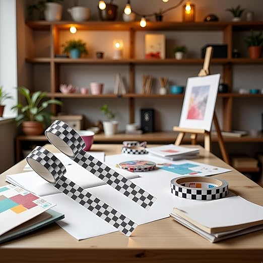 2Pcs Black White Decorative Washi Tape Compact Checkerboard Pattern Paper Tape DIY Fade-Resistant Arts Black and White Washi Tape and Crafts Tape Adhesives and Crafts Tape Arts