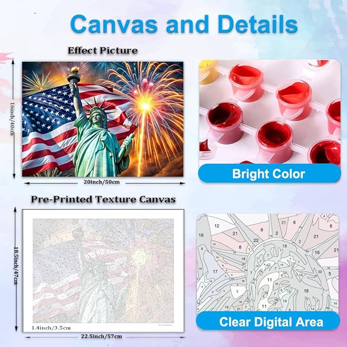 Artunion American Statue Liberty Paint by Numbers Kit for Adults,Famous American Symbols Paint by Number Kits, DIY Oil Painting Paint by Number Kits on Canvas Arts Craft for Home Wall Decor 16x22 Inch